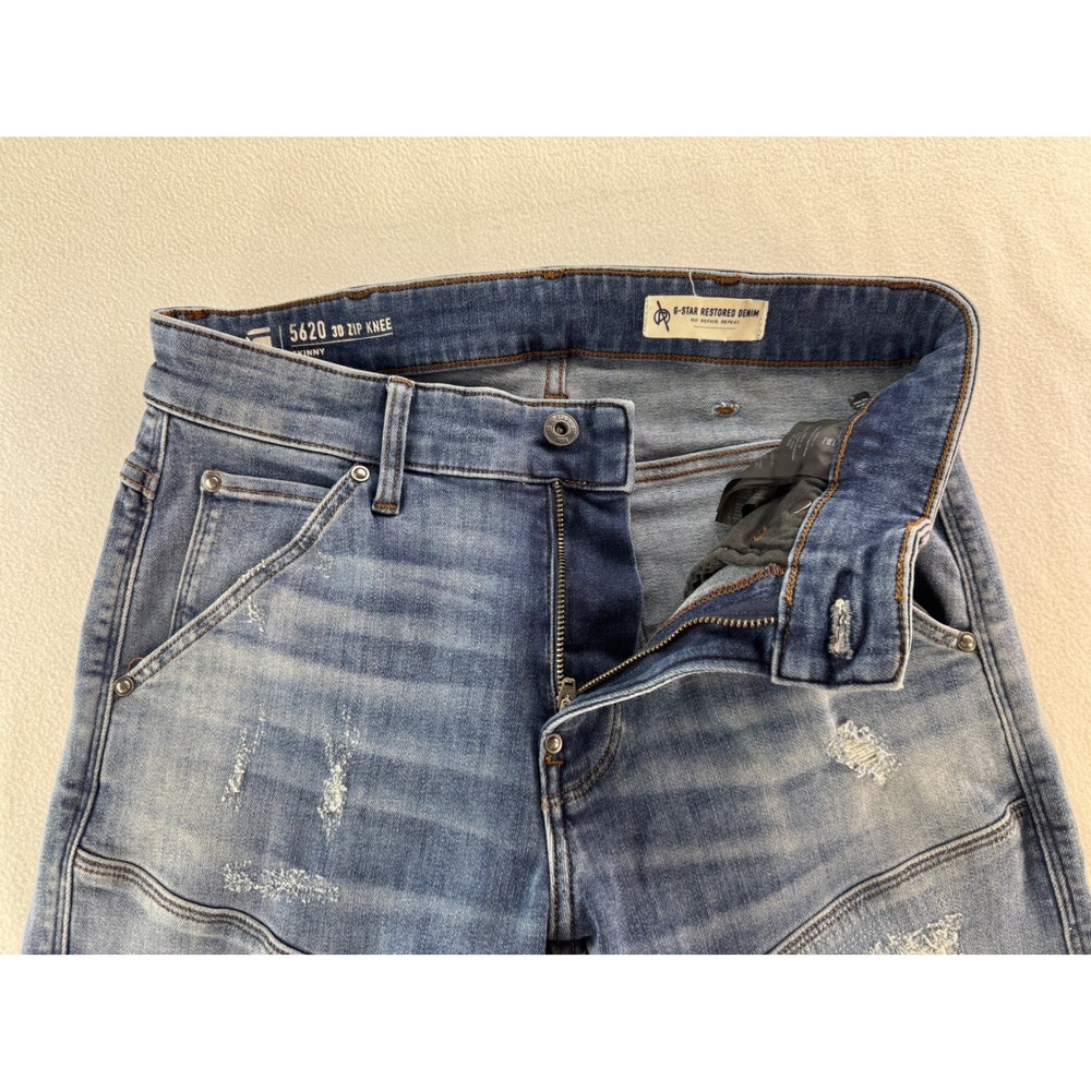 G-Star Raw Men's 5620 3D Zip Knee Skinny Jeans Faded Blue Distressed Denim 30x30 - Picture 7 of 16